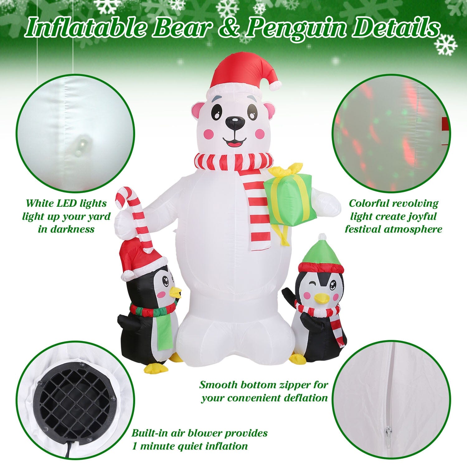 5.9Ft Christmas Inflatable Polar Bear and Penguin Blow Up Yard Outdoor Decoration with LED Visit New For Sale