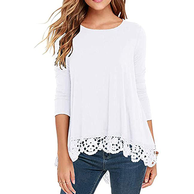 Women's Long Sleeve Lace Trim Blouse Visa Payment Cheap Pice