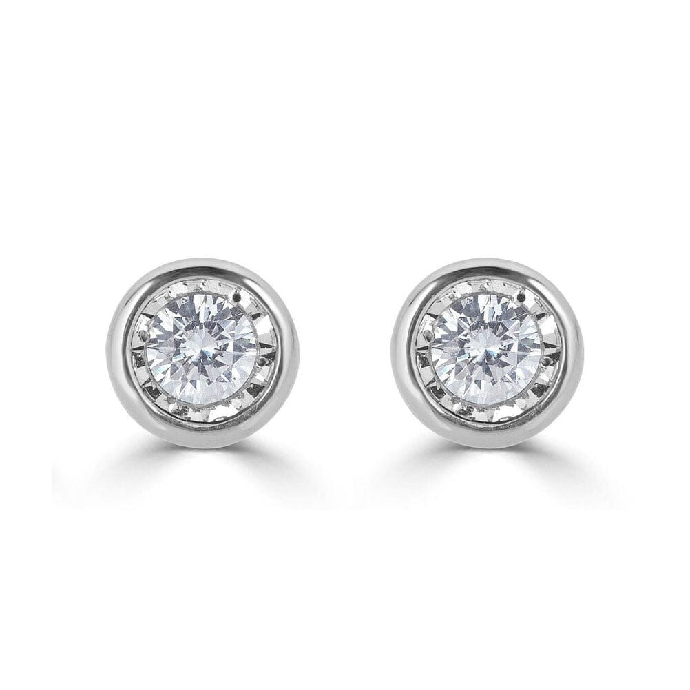 14K Solid White Gold Cubic Zirconia Round Bezel Stud Earrings Free Shipping Fashion Style