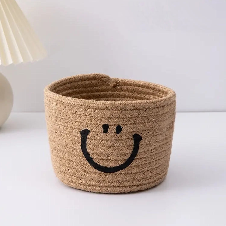 Happy Face Woven Storage Basket Cheap Sale Best Store To Get