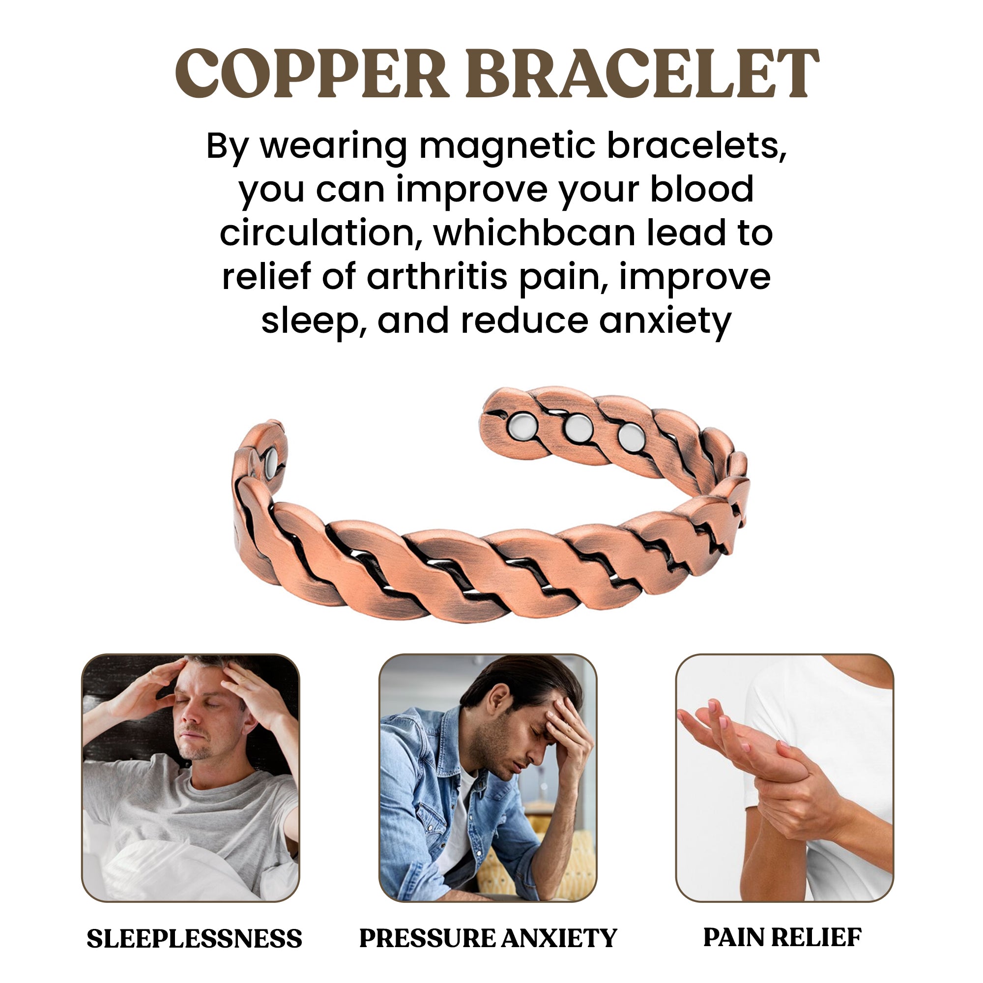 Adjustable Cuff Copper Magnetic Therapy Bracelet Bangle for Men and Women Twisted Design Cheap Sale From China