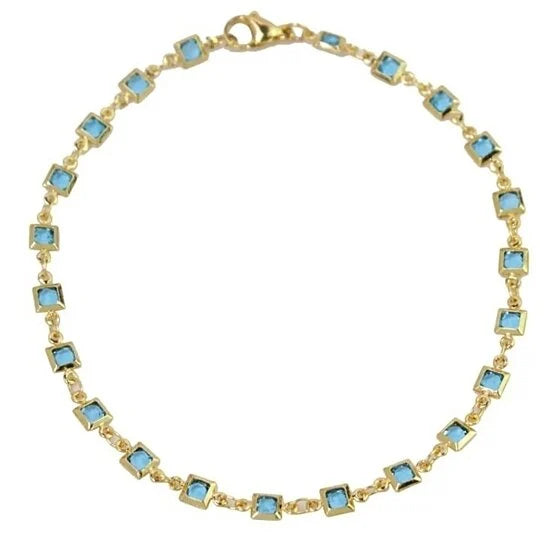 18k Gold Plated Light Blue Crystal Square Ankle Bracelet Free Shipping Sale Online