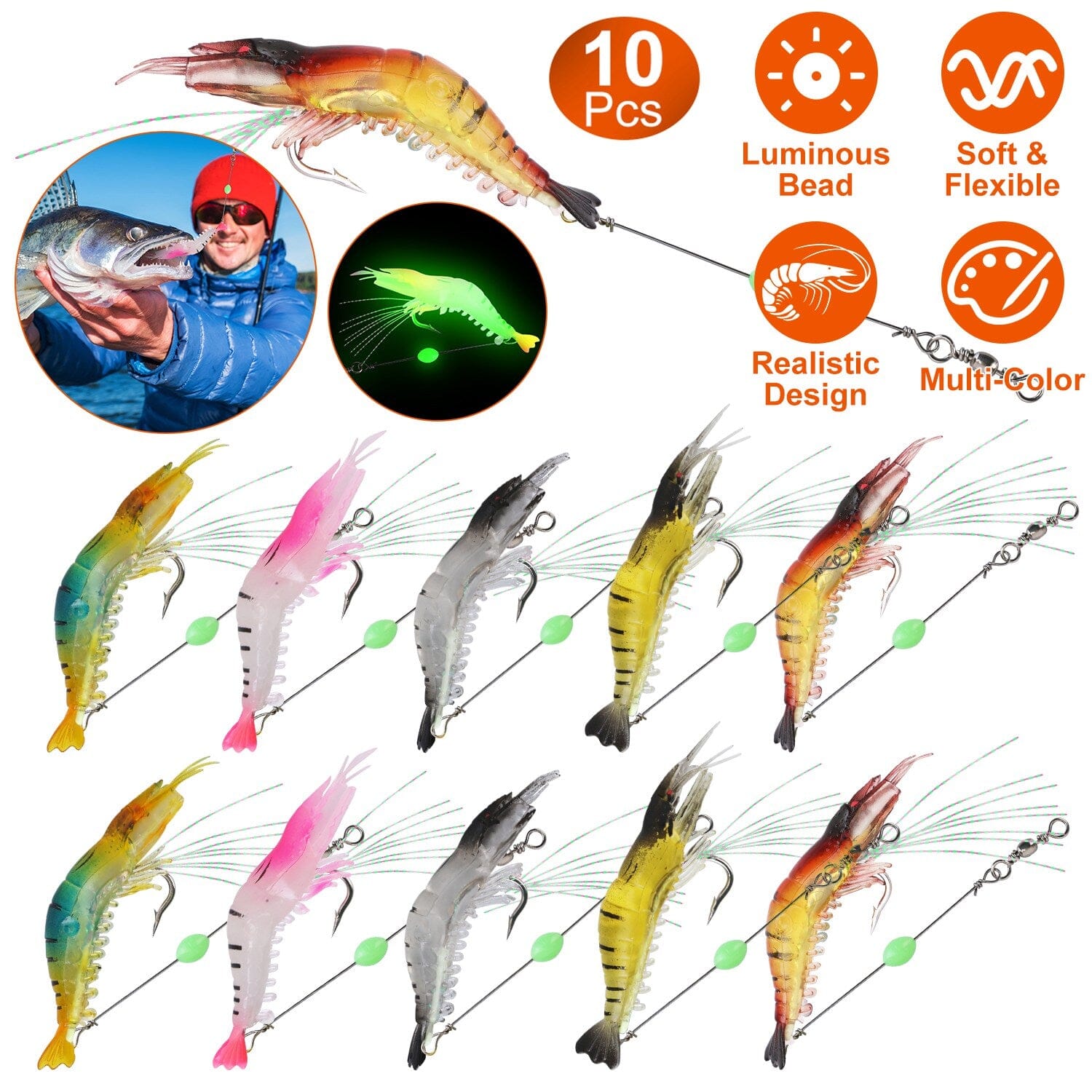 10-Piece: Silicon Shrimp Bait Set Free Shipping Low Pice