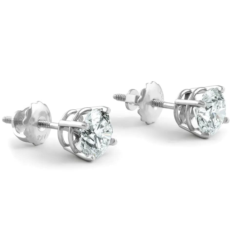 2Ct TW Round Lab Grown Diamond Studs 14K White Gold with Screw Backs Cheap Newest