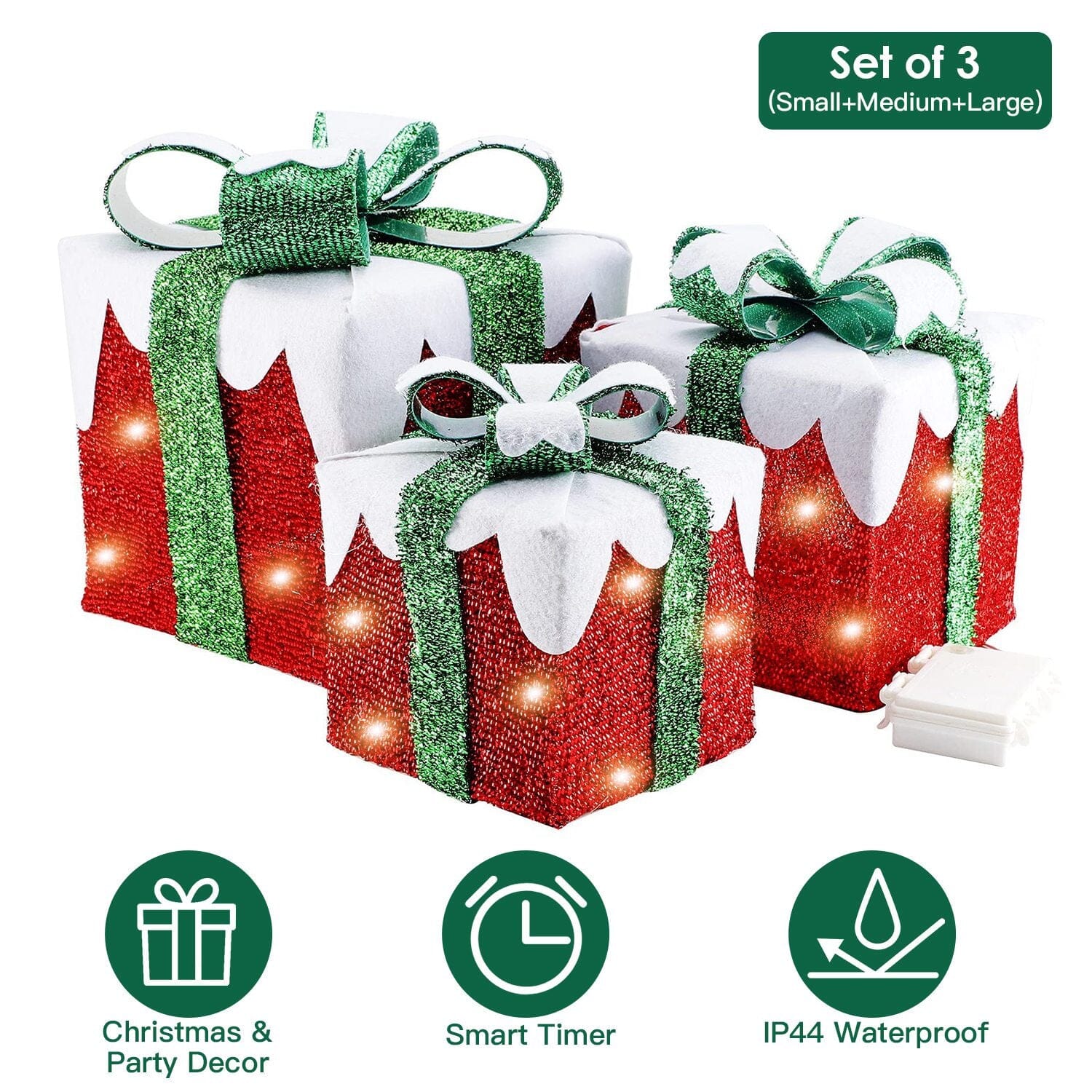 3-Piece Set: Lighted Gift Boxes Christmas Decoration IP44 with 3 Bows Timer 60 LED Cheapest For Sale