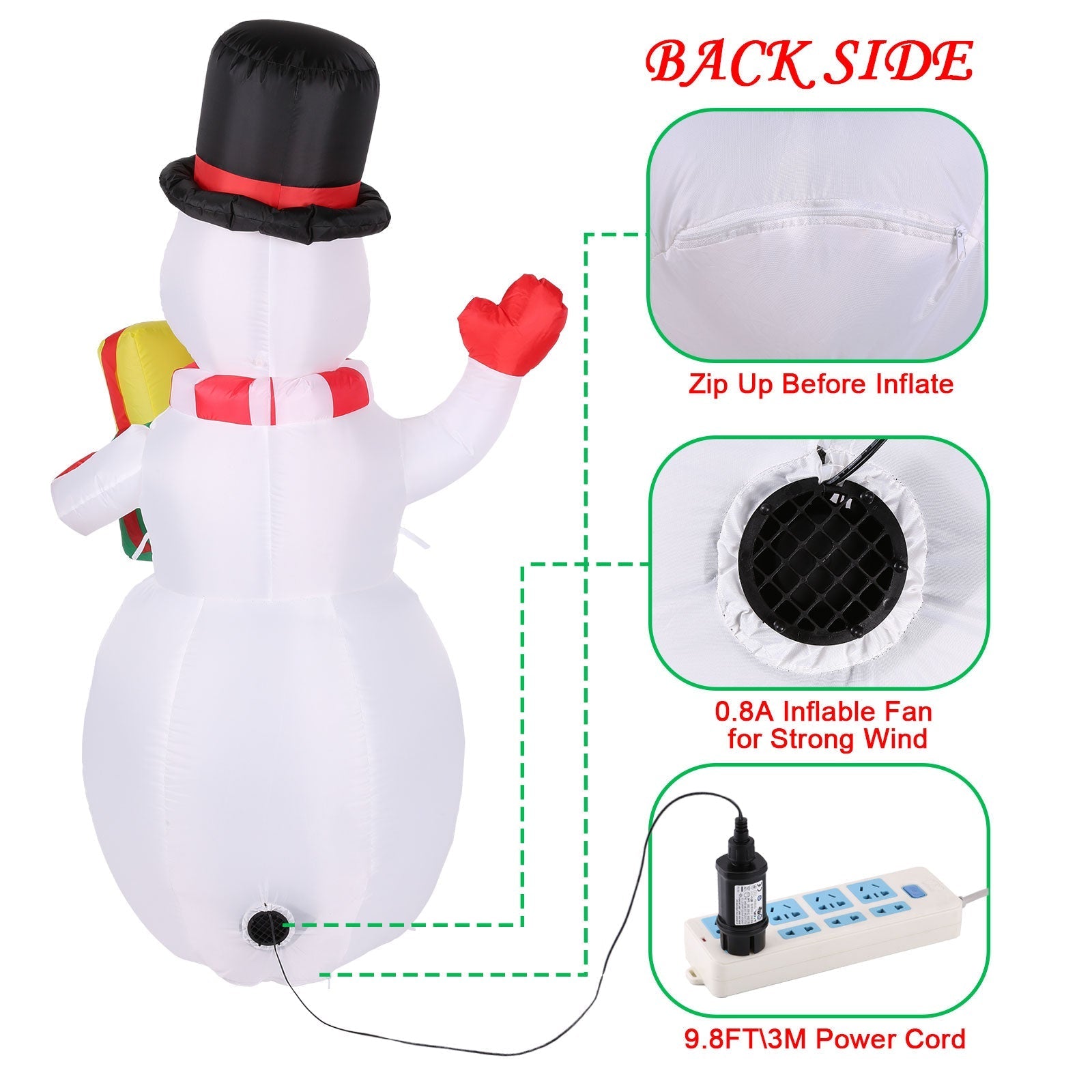 5FT Snowman Inflatable Outdoor Decoration Rotating LED Lights Finishline