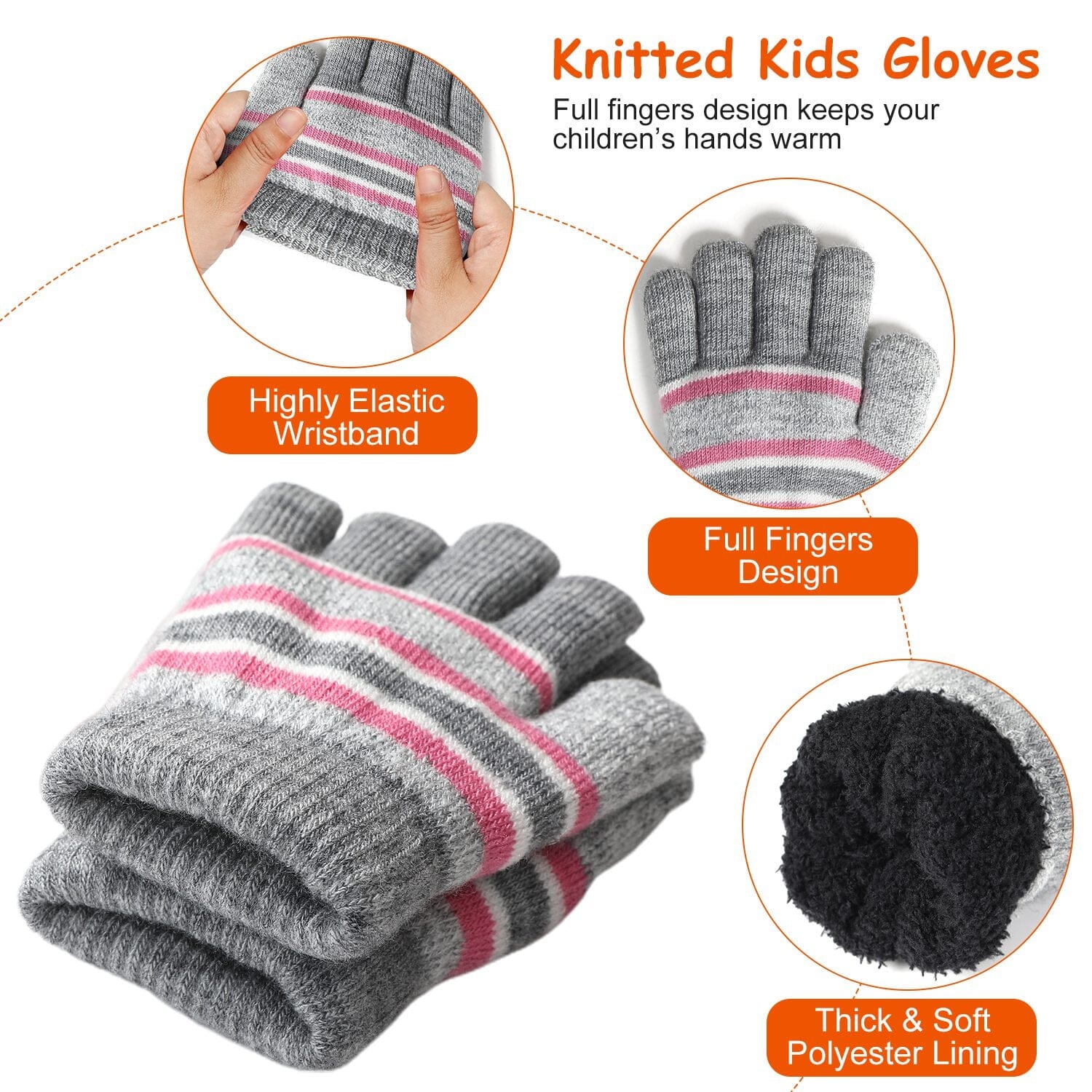 3-Piece Set: Winter Kids Knitted Warm Beanie Hat and Glove for 4-7 Years Old Really For Sale