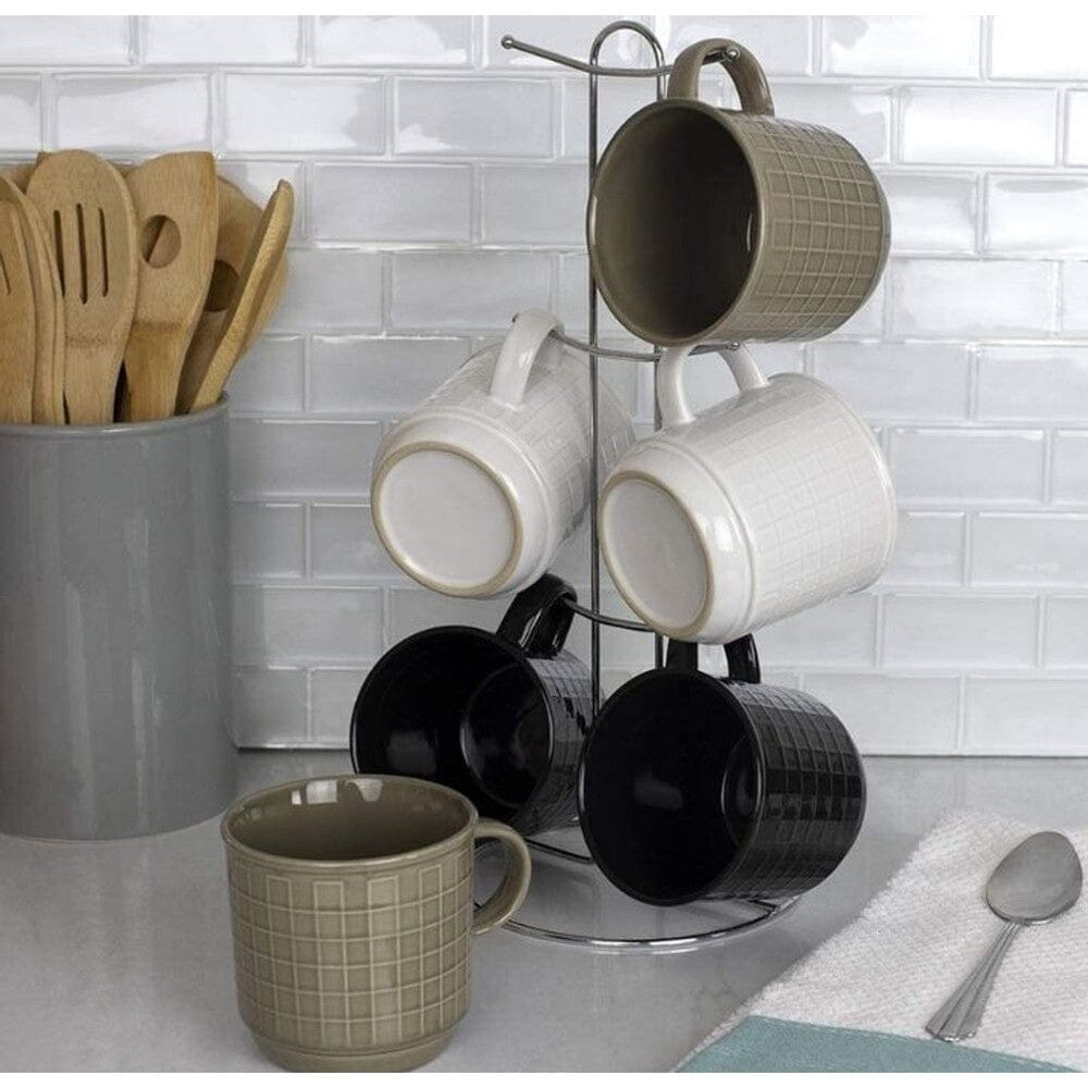 6-Piece Set: Stoneware Mug Set with Metal Rack Free Shipping Clearance