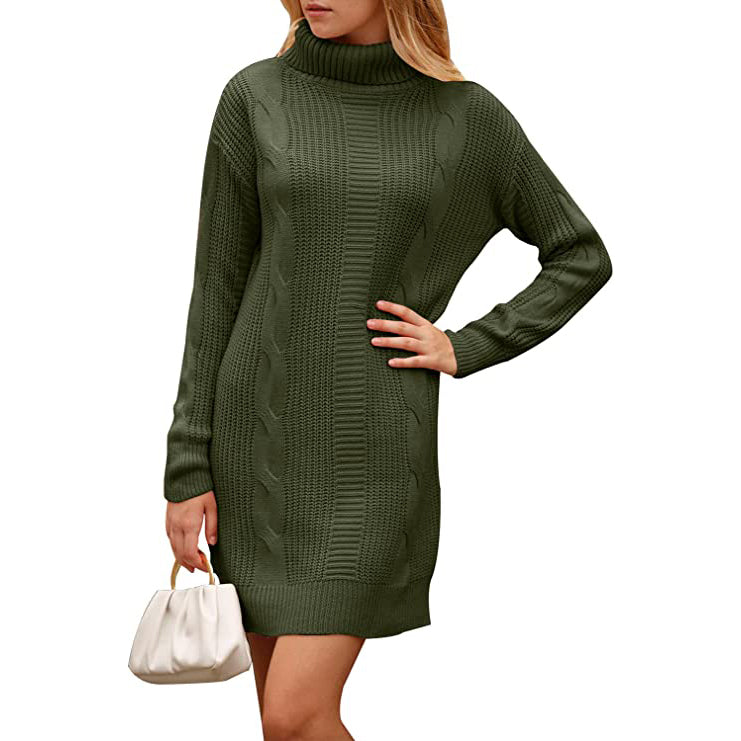 Turtleneck Pullover Sweaters Casual Long Sleeve Plain Winter Knit Sweater Dress Sale Wholesale Pice