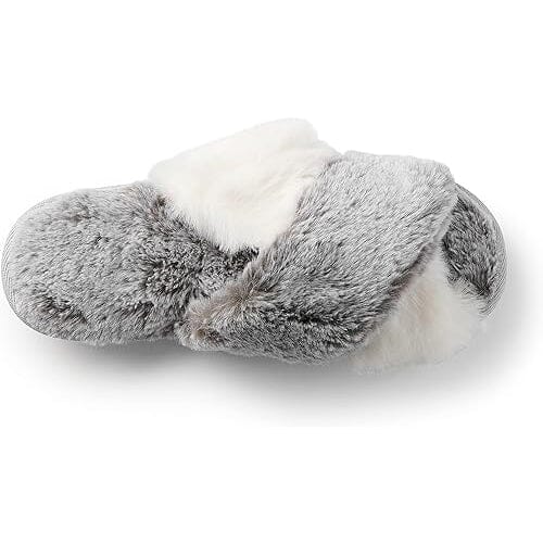 Roxoni Women's Cross Band Soft Furry Slipper 2 Tone Color Cozy Warm Comfy Slip On Outlet Factory Outlet