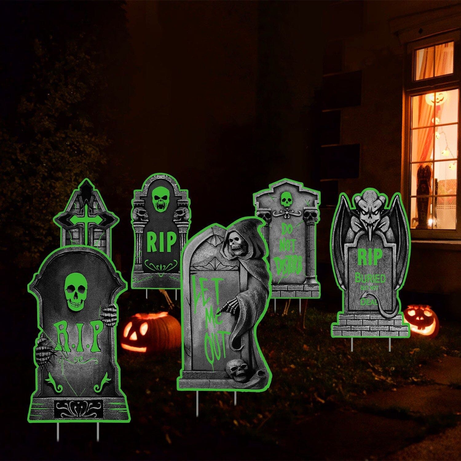 6-Pieces: Glow in the Dark Halloween Yard Sign Decorations with 12 Stakes Free Shipping Largest Supplier