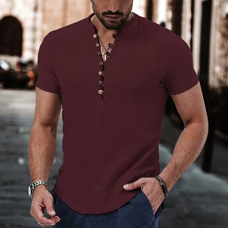 Men's Popover Shirt Short Sleeve Plain V Neck Pictures Online