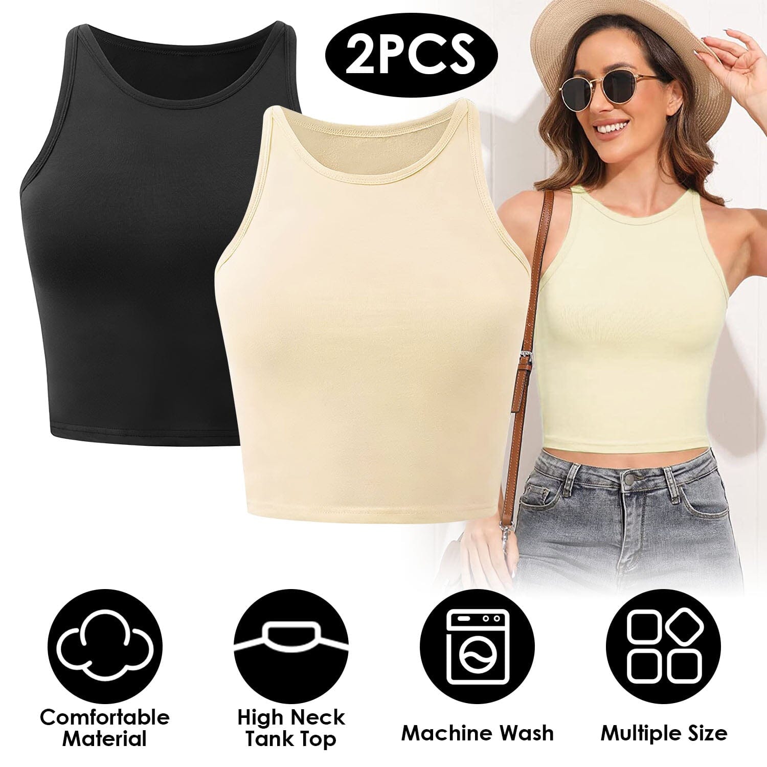 2-Piece: Women Sleeveless Cropped Tank top High Neck Cheapest Pice Sale Online