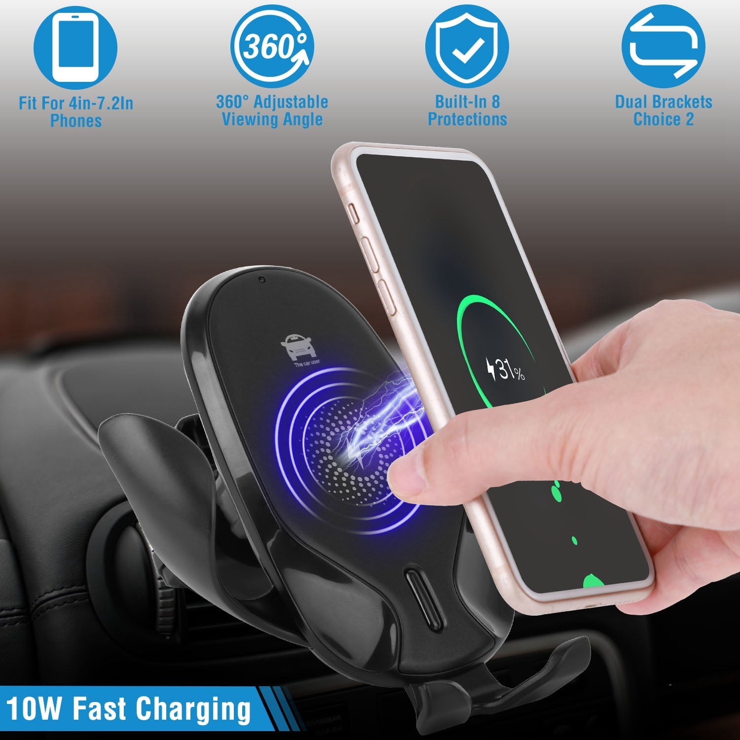 Wireless Car Charger 15W Qi Fast Charging Car Mount Outlet Sast