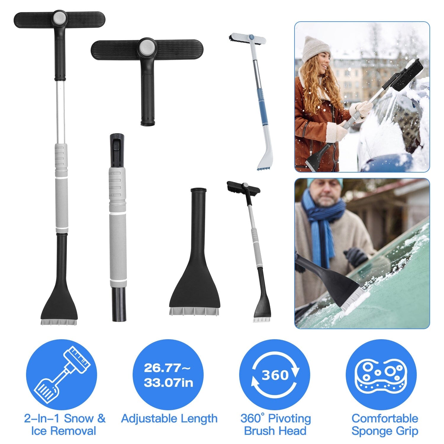 2-in-1 Automobile Snow Shovel Frost Removal with 360∞ Pivoting Brush Head Cheap Sale Choice