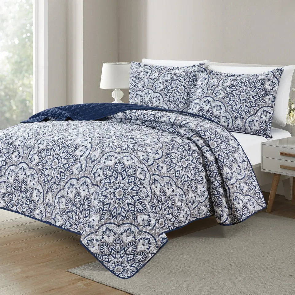 3-Piece Set: Bibb Home Printed Reversible Quilt Set Outlet For Nice