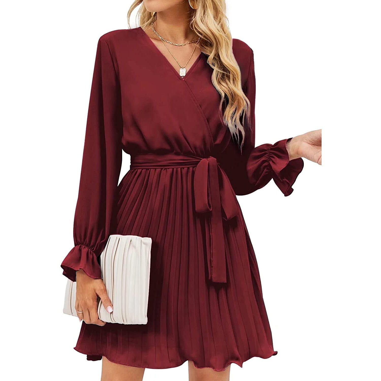 Womens Wrap V Neck Pleated Long Sleeve Mini Dresses Buy Cheap For Nice