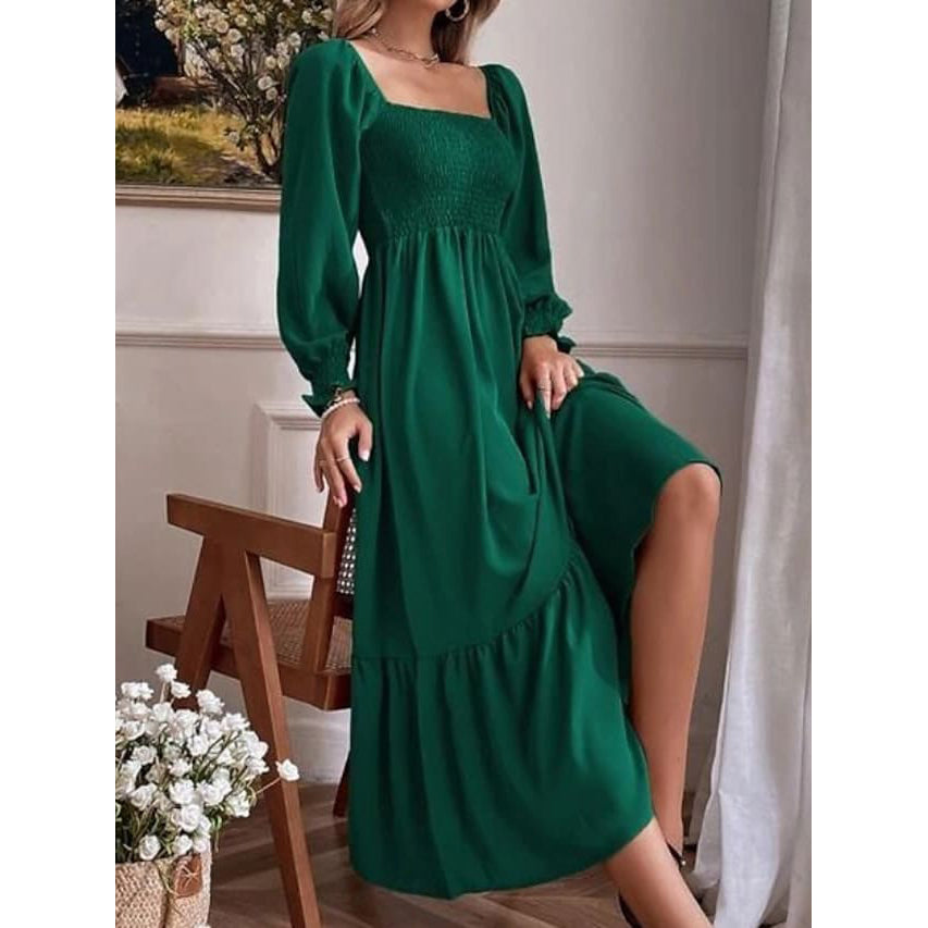 Women's Ruffle Autumn Winter Swing Midi Dress Sale Low Pice