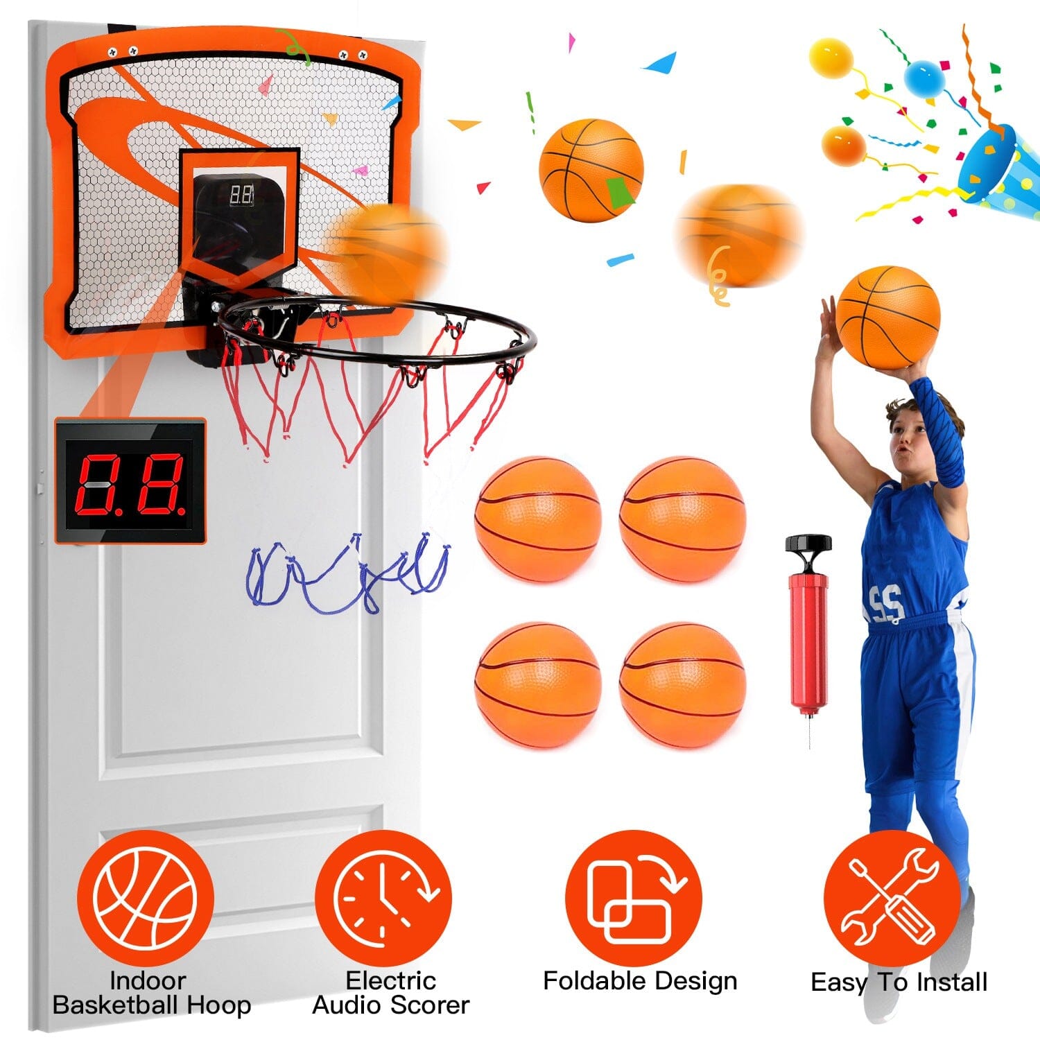 Indoor Mini Basketball Hoop Set with 4 Inflatable Balls Electric Audio Scorer For Cheap Online