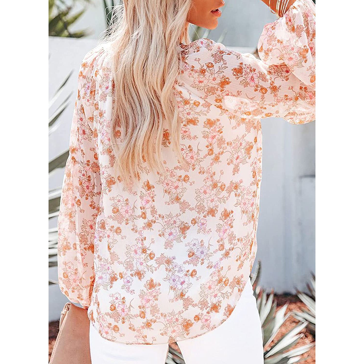 Womens Casual Boho Floral Print V Neck Long Sleeve Loose Blouse Clearance In China