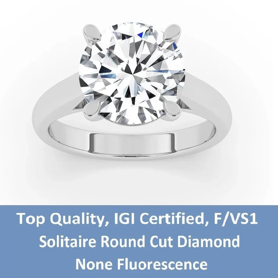 IGI, F/VS1, 5CT Solitaire Lab-Grown Round Diamond Engagement Ring 18K White Gold Sale Classic