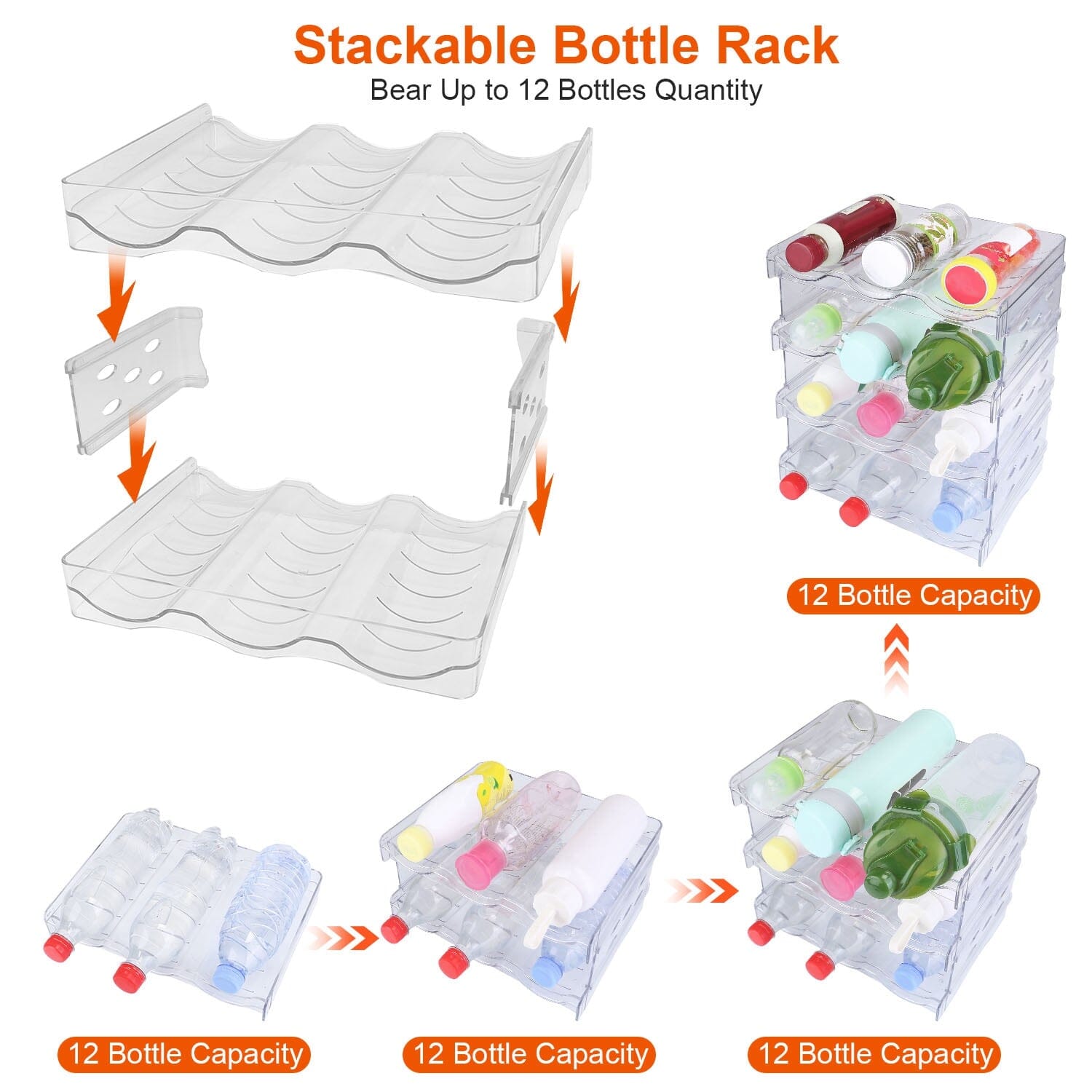 4-Tier Bottle Storage 12 Bottles Transparent Stackable Organizer Holder Shelf Clearance Reliable