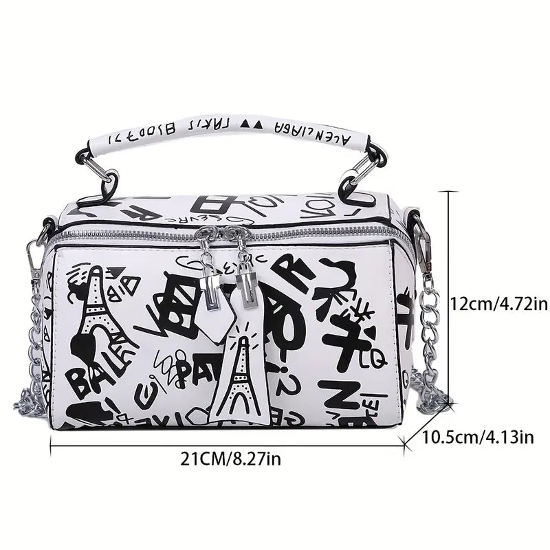 Graffiti Trendy Chain Crossbody Bag for Women Cheap Sale Best Store To Get