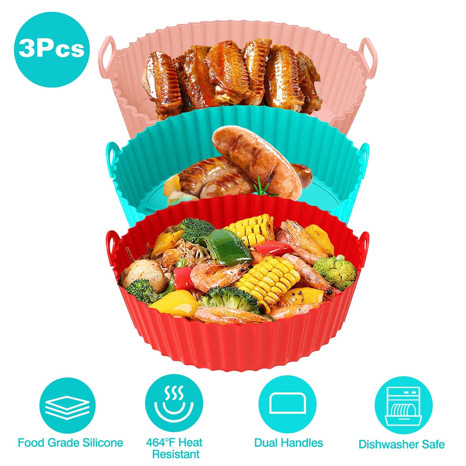 3-Pieces: Reusable Foldable Air Fryer Silicone Pot for 4+ Quart Air Fryer Oven Discount Latest