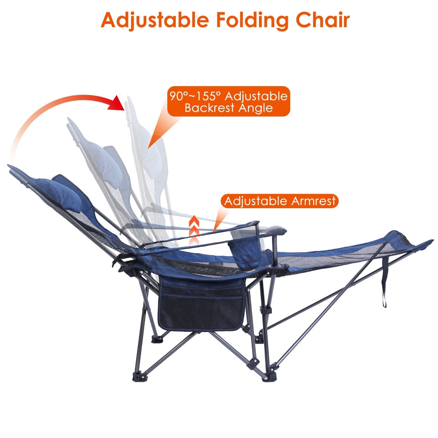 Foldable Camping Chair Heavy Duty Steel Lawn Chair with Reclining Backrest Angle Enjoy Online