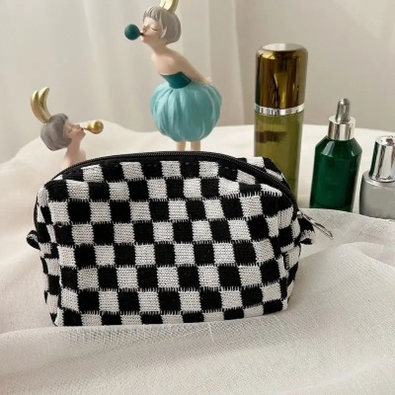 Checkered Pattern Zipper Makeup Bag Release Dates Sale Online