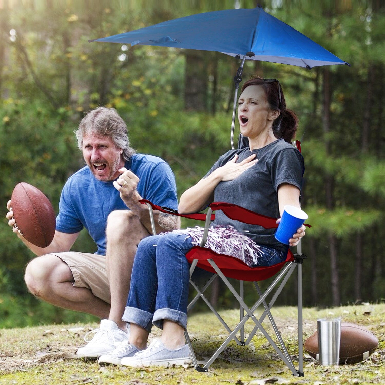 Foldable Beach Chair with Detachable Armrest Adjustable Canopy Stool with Cup Holder Tumblr