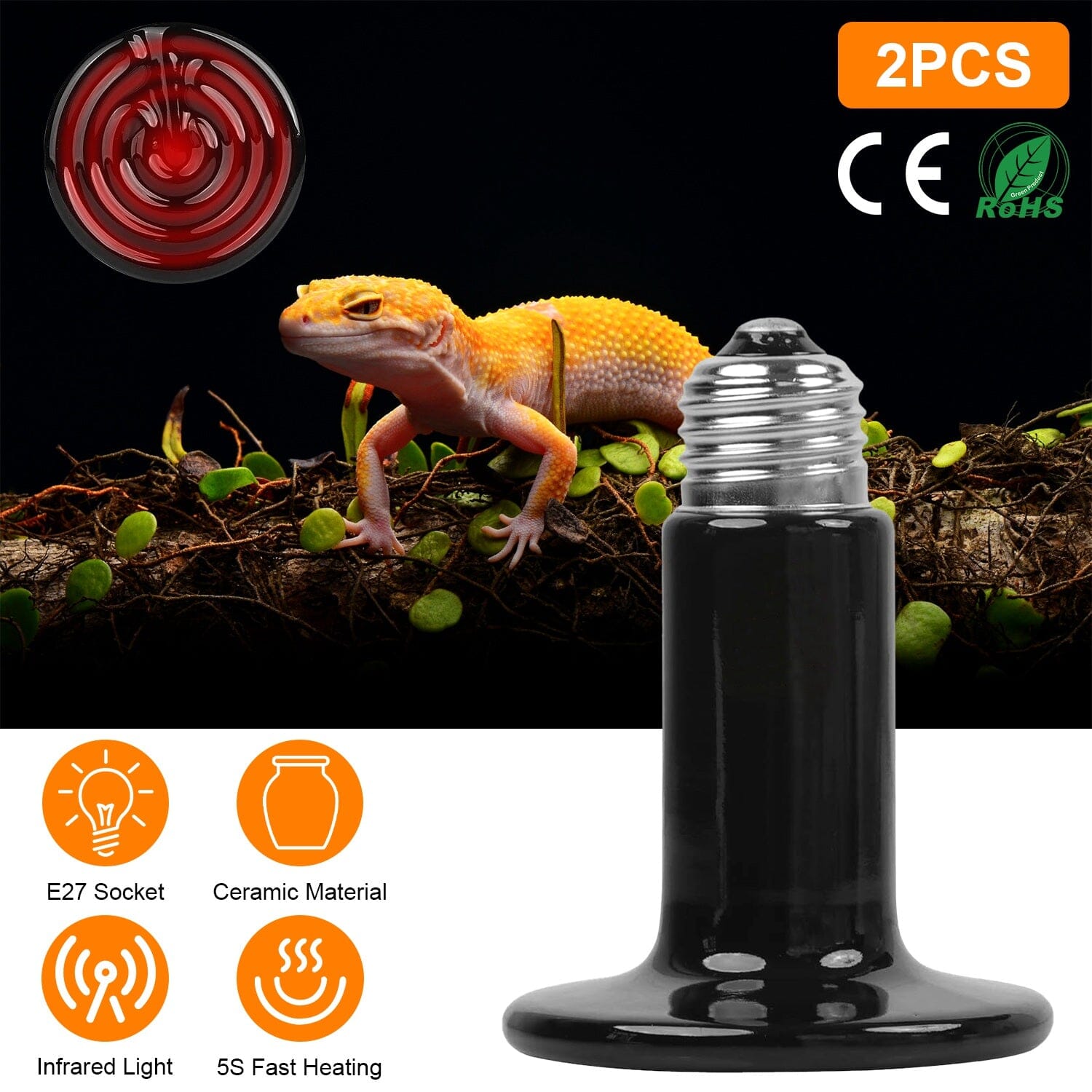 2-Pieces: 150W Infrared Reptile Heat Lamp No Light Emitting Buy Cheap Recommend