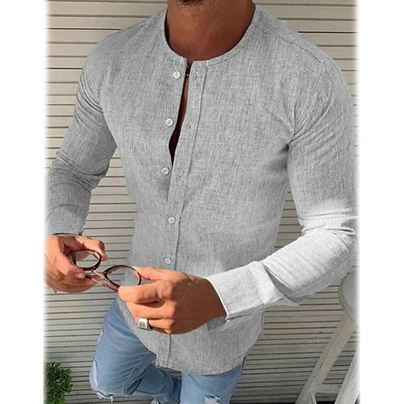 Men's Casual Solid Long Sleeve Shirt Clearance 2025 New