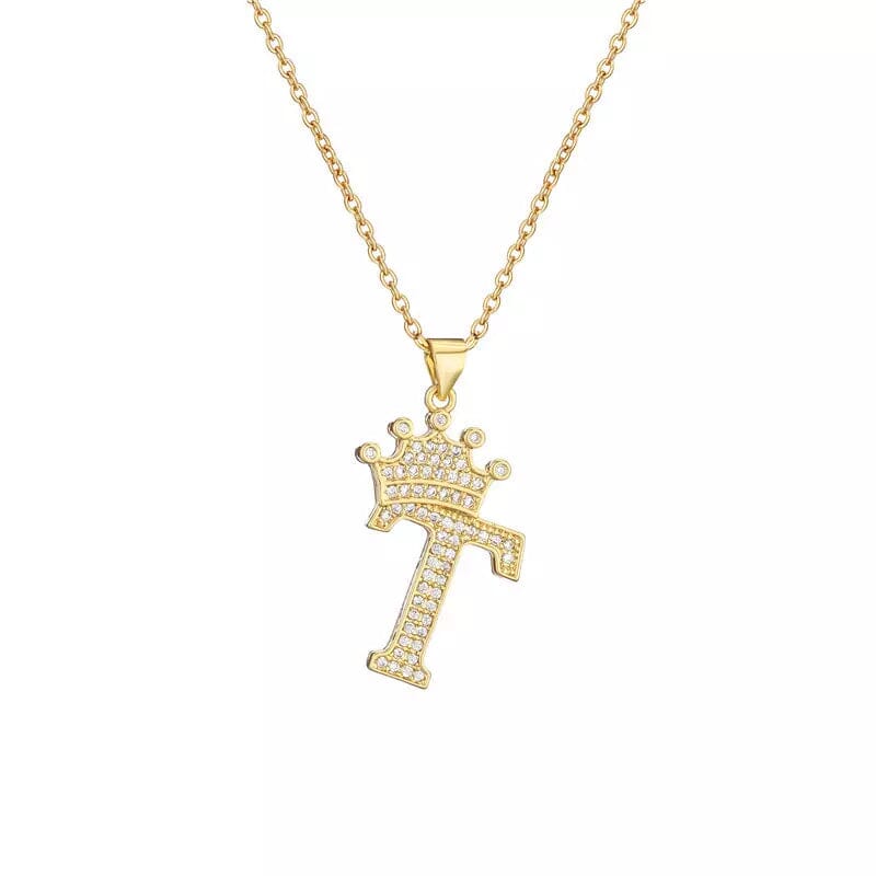 Stainless Steel Gold Overlay Hip Hop Crown A-Z Letters Necklace for Men and Women Outlet Buy