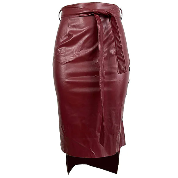 Knotted PU Leather Slit Skirt Clearance Buy