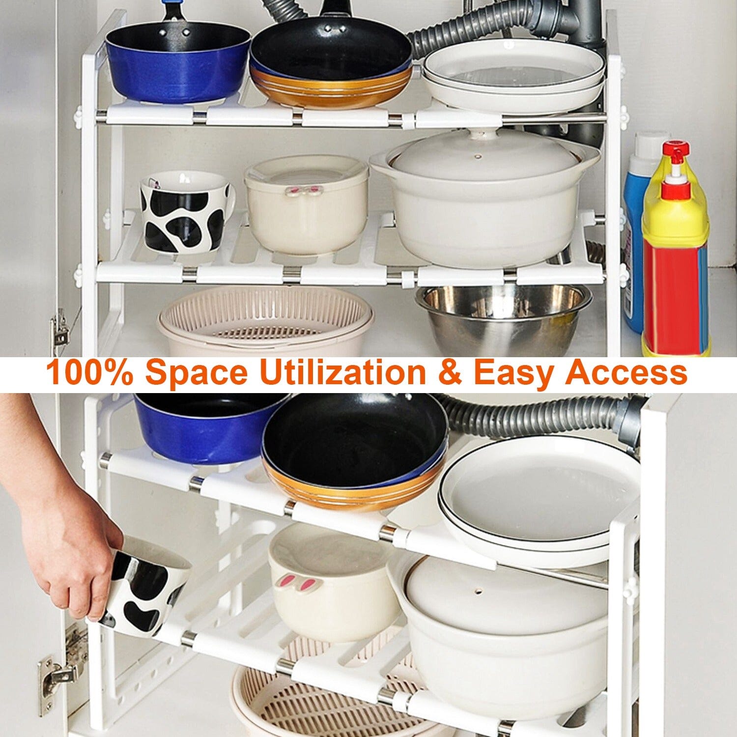 2-Tier Under Sink Organizer Retractable Space Saving Storage Outlet Cheap Authentic