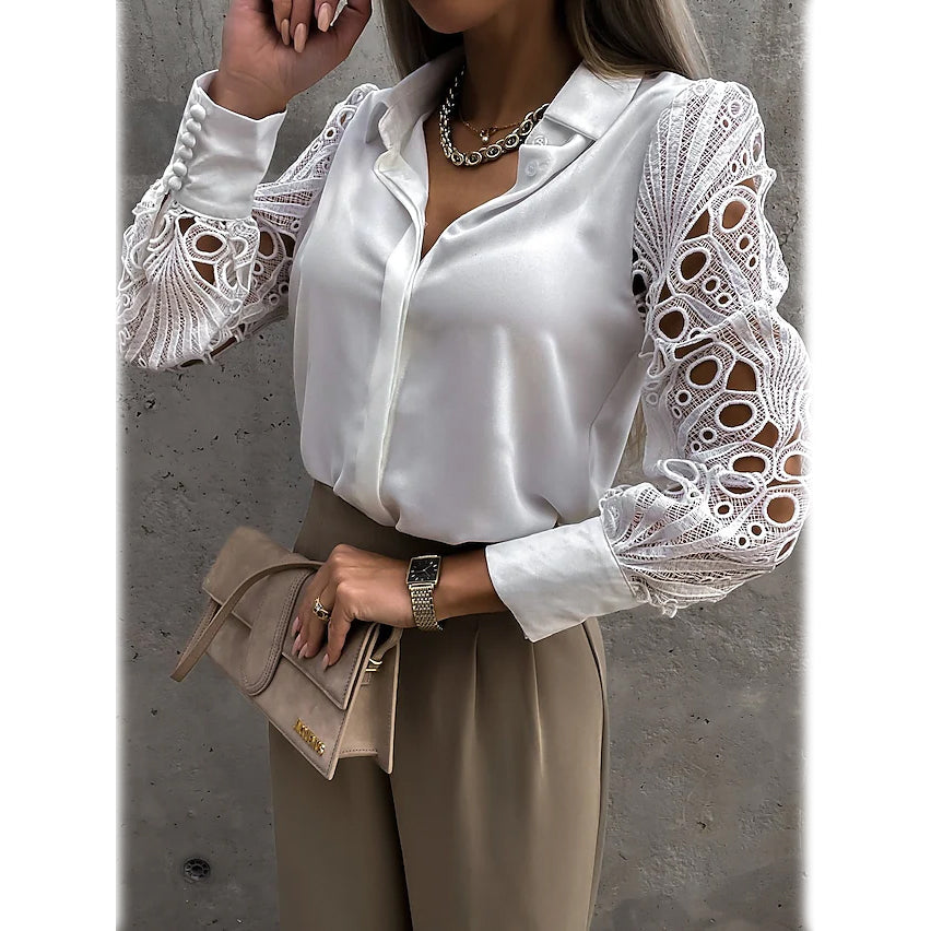 Women's Long Sleeve Cutout Lace Button Down Shirt Outlet Excellent