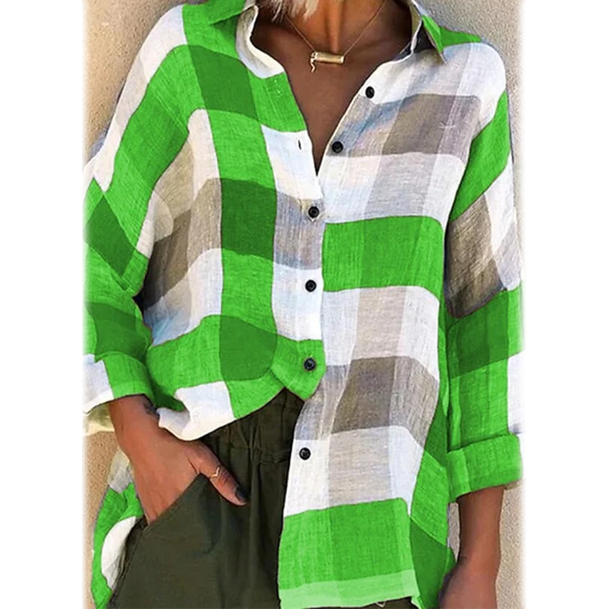 Women's Basic Loose Checkered Long Sleeve Shirt Many Kinds Of Cheap Online