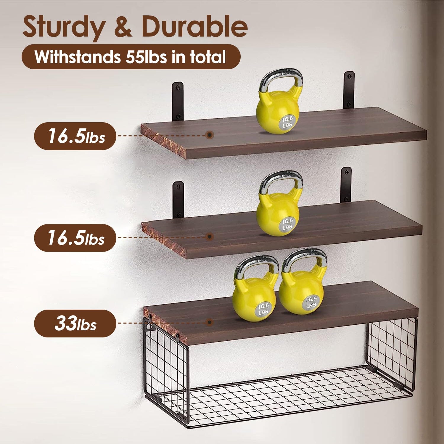 2-in-1 Floating Shelves Wall Mounted with Storage Basket Purchase Cheap Pice