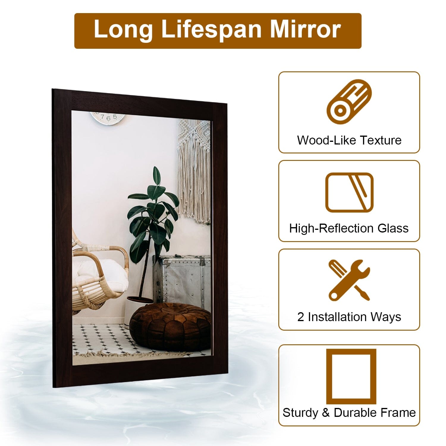 Wall Mount Mirror Wood-Like Frame Rectangle Modern Hanging Mirror Pay With Visa Cheap Online