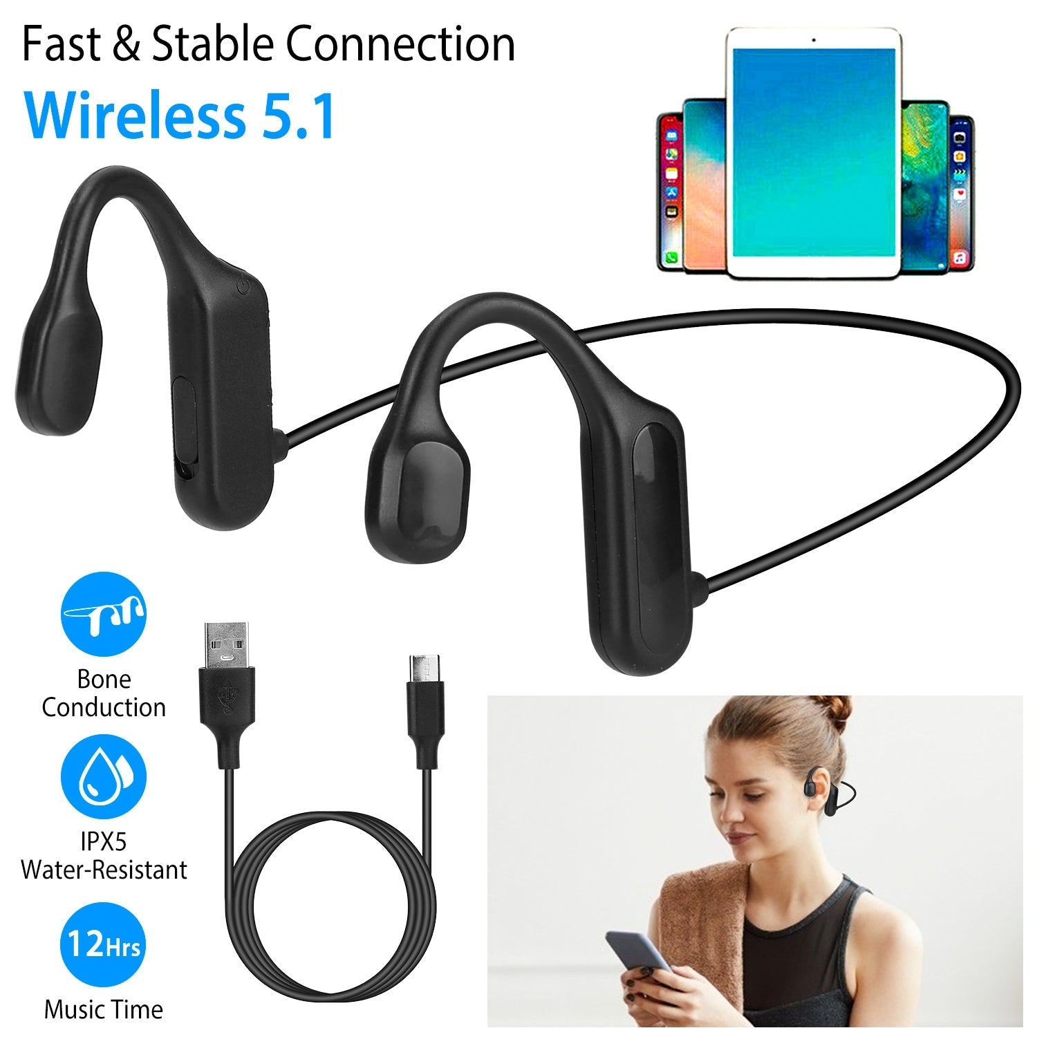 V5.1 Wireless Bone Conduction Headphone Outlet Best Sale