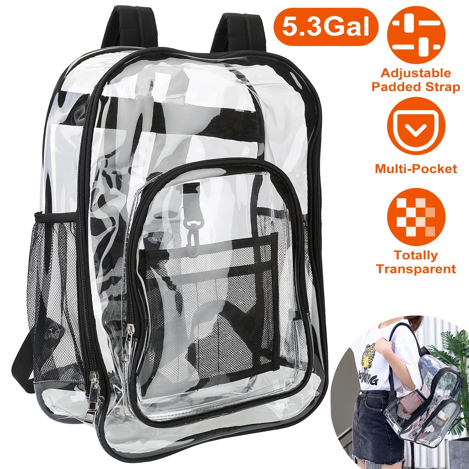 Book Bag Waterproof PVC Clear Backpack 5.3Gal with Reinforced Strap Sale New Styles