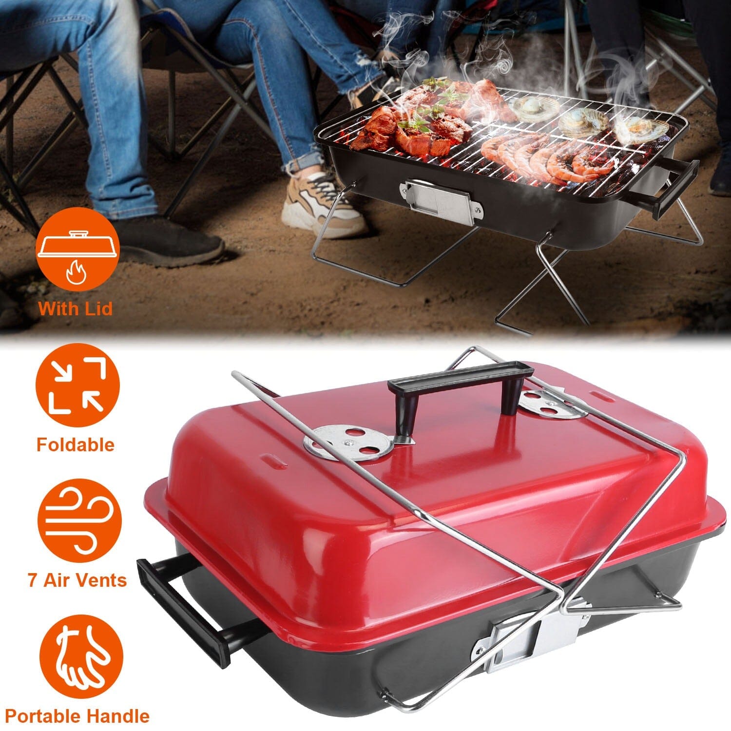 Portable Charcoal Tabletop Grill with Lid Outlet Cheap Pice