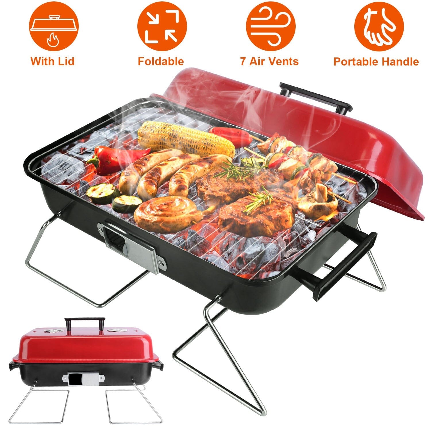 Portable Charcoal Tabletop Grill with Lid Outlet Cheap Pice