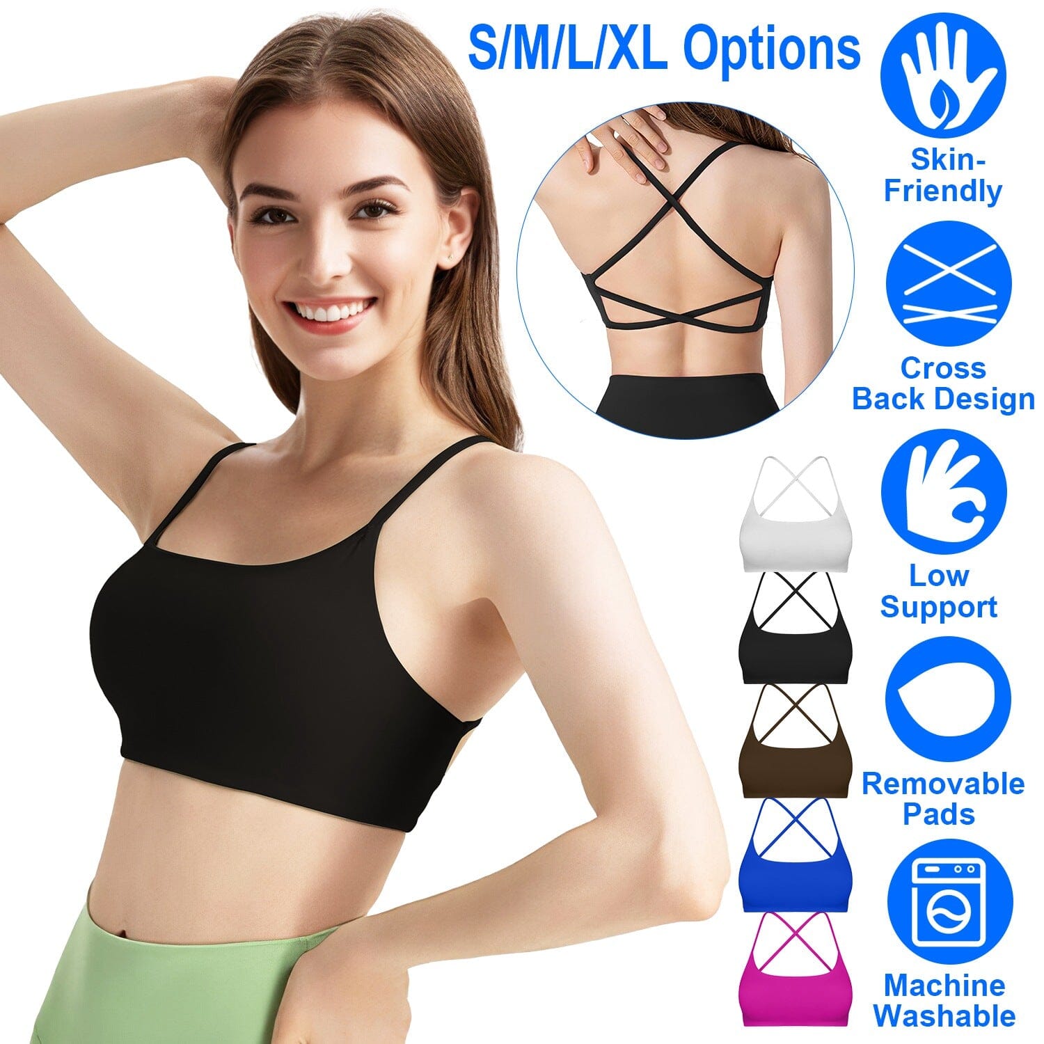 Women Cross Back Sport Bras Padded with Removable Pads Thin Straps Cheap Sale With Mastercard