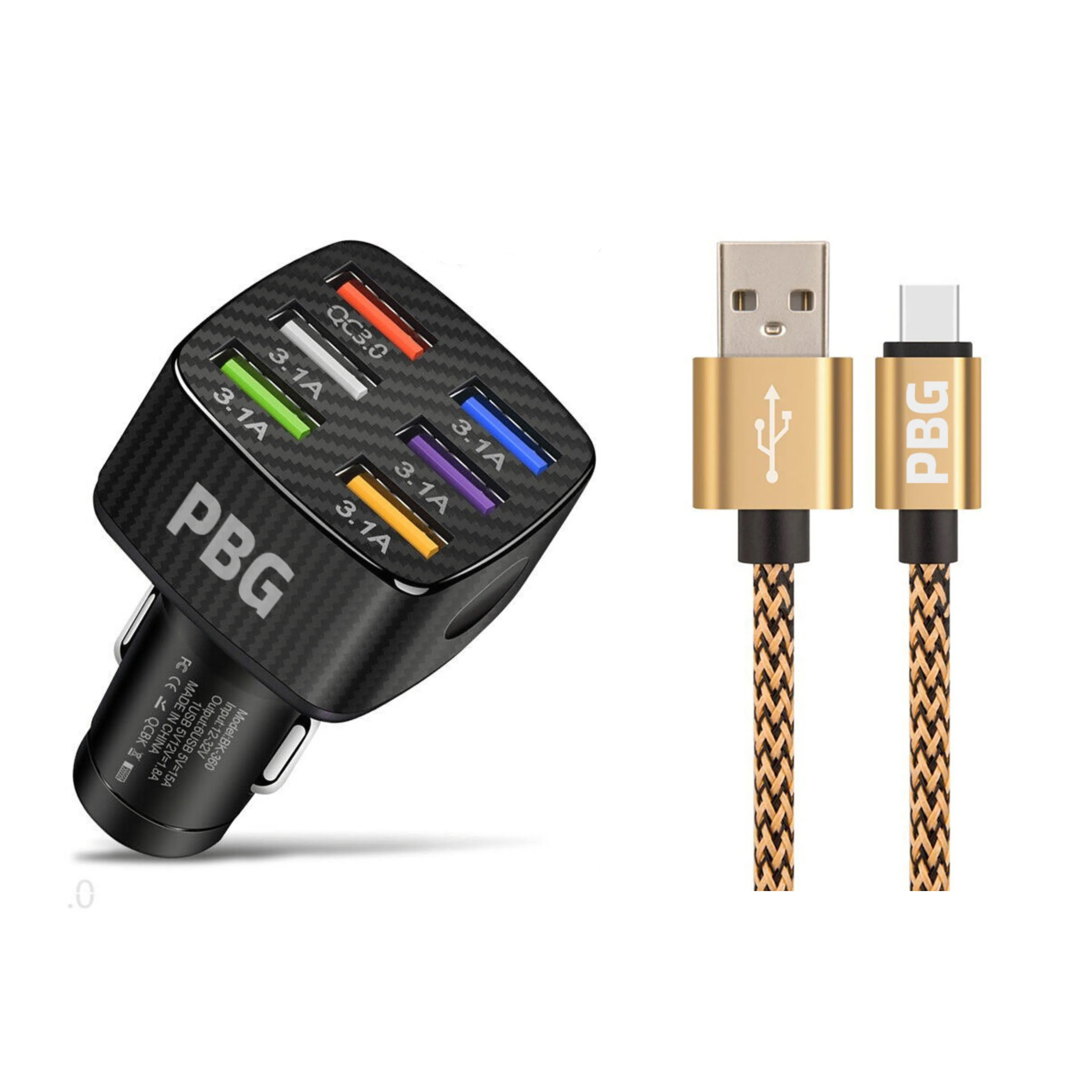 PBG LED 6 Port Car Charger and 10Ft. XL Zebra Lightning Cable Combo Footlocker For Sale