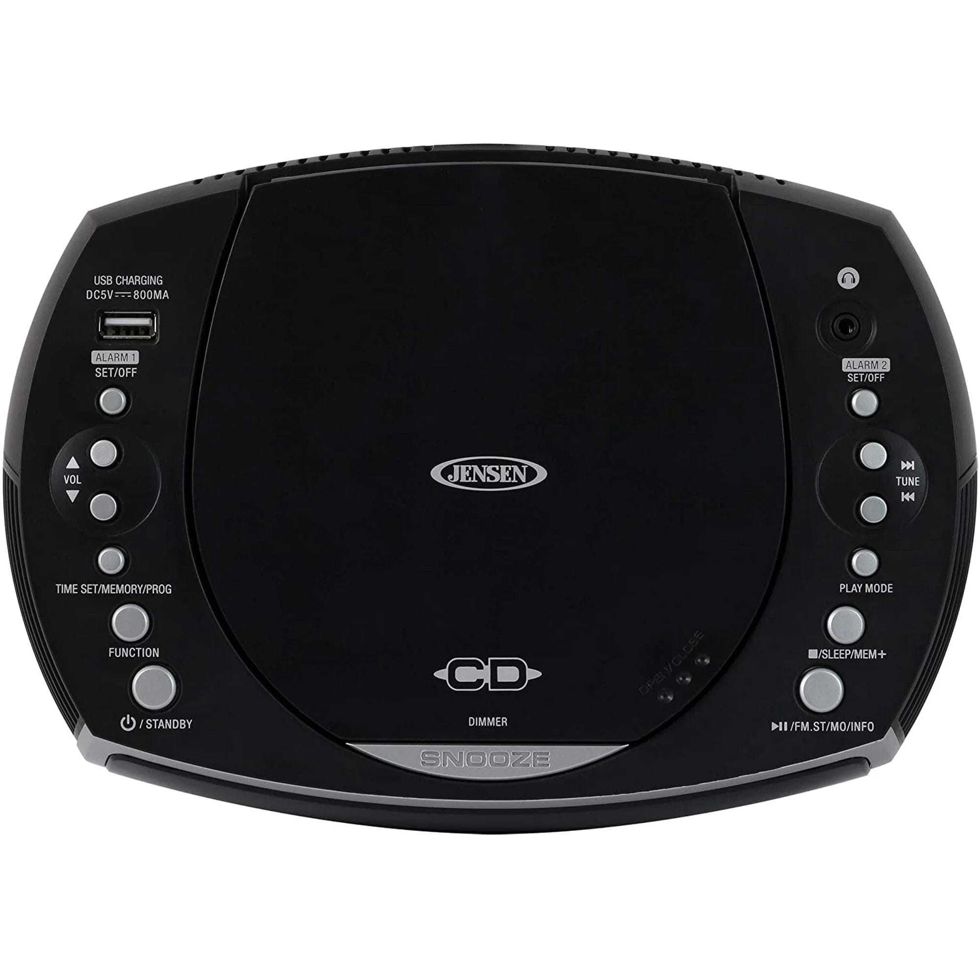 Jensen JCR-322 Modern Home CD Tabletop Stereo Clock Digital AM/FM Radio CD Player Dual Alarm Clock - Black Brand New Unisex