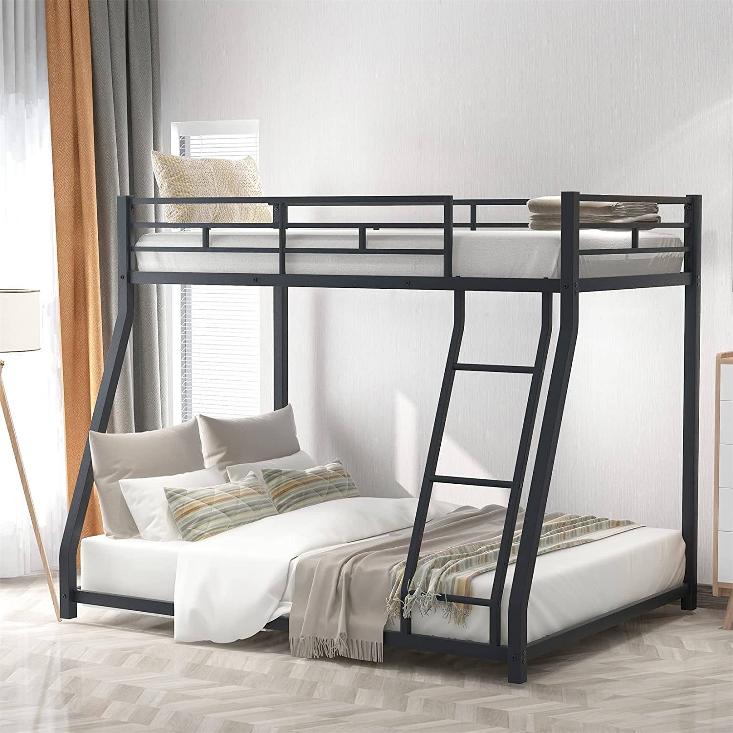 Twin Over Full Low Bunk Bed with Ladder Inexpensive