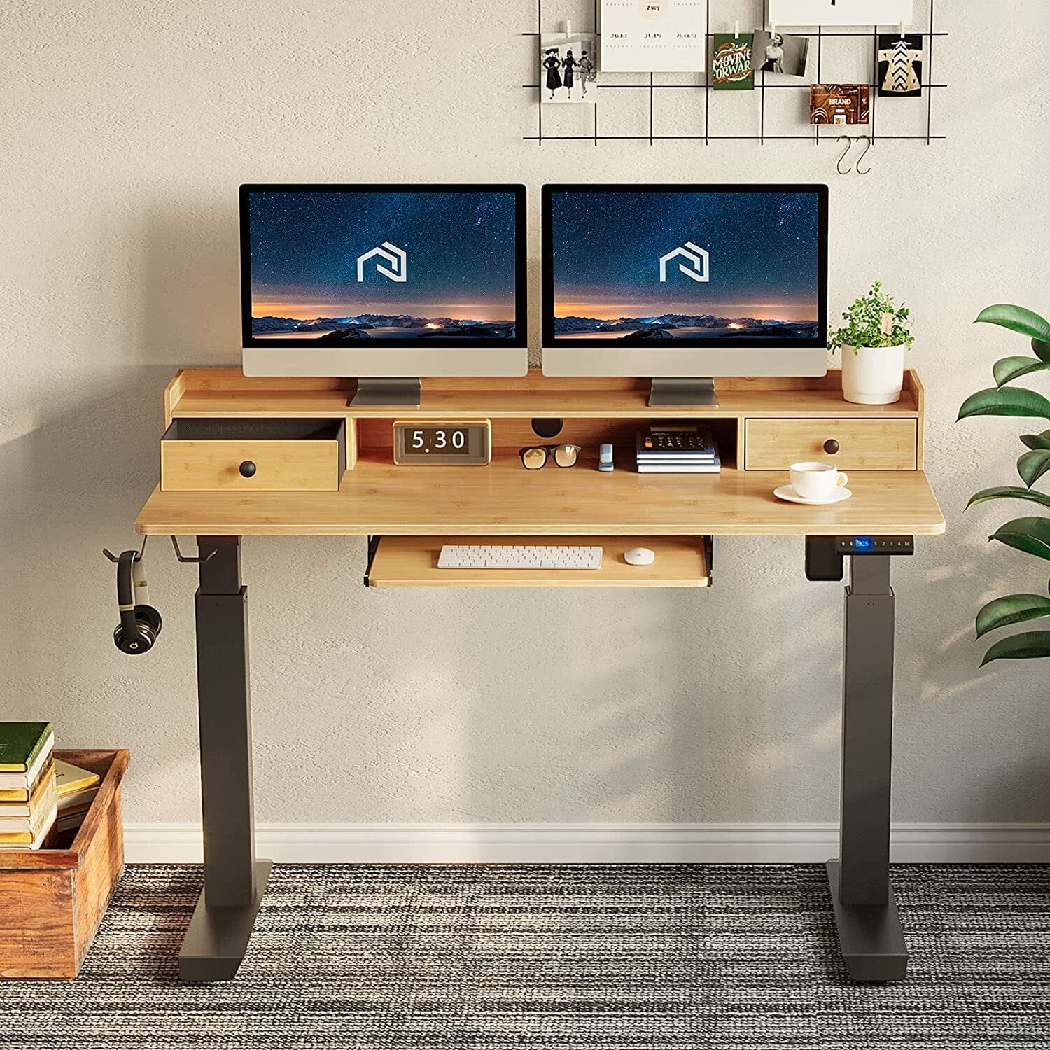 Rolanstar Height Adjustable Desk Standing Desk with Keyboard Tray and Monitor Shelf Tumblr Sale Online