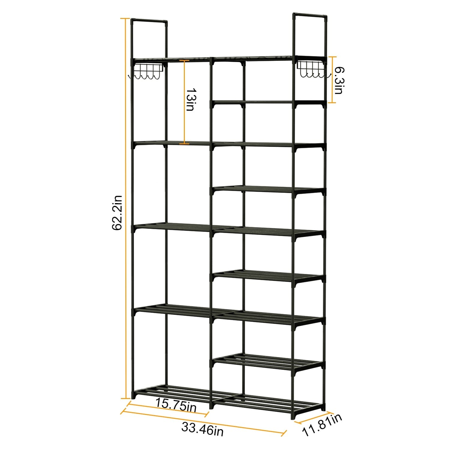 Metal Shoe Storage Shelf Free Standing Shoe Stand with 2 Row Hooks For Nice Cheap Online